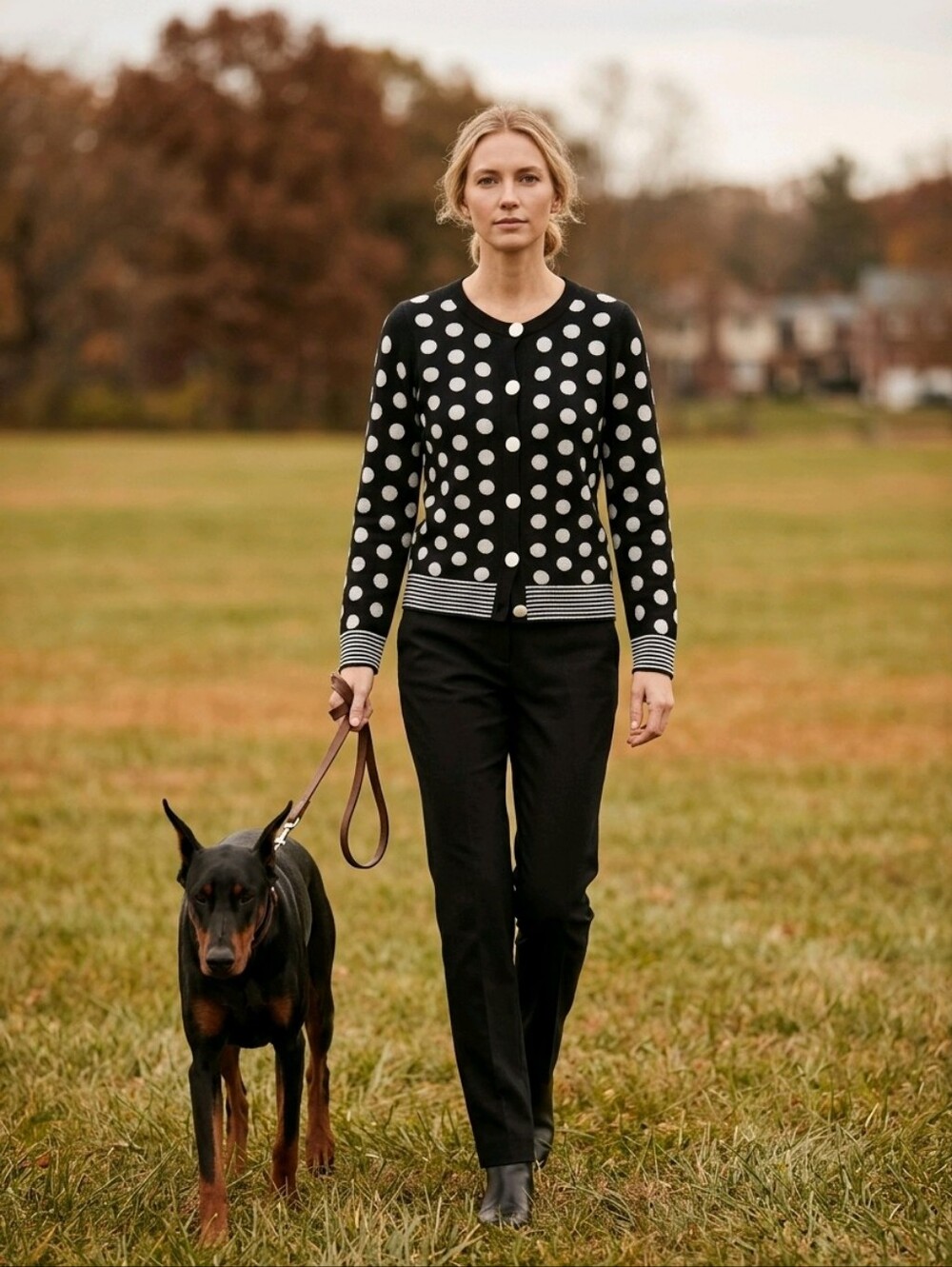 Christopher & Banks Black White Polka Dot Button Cardigan Sweater. Size M